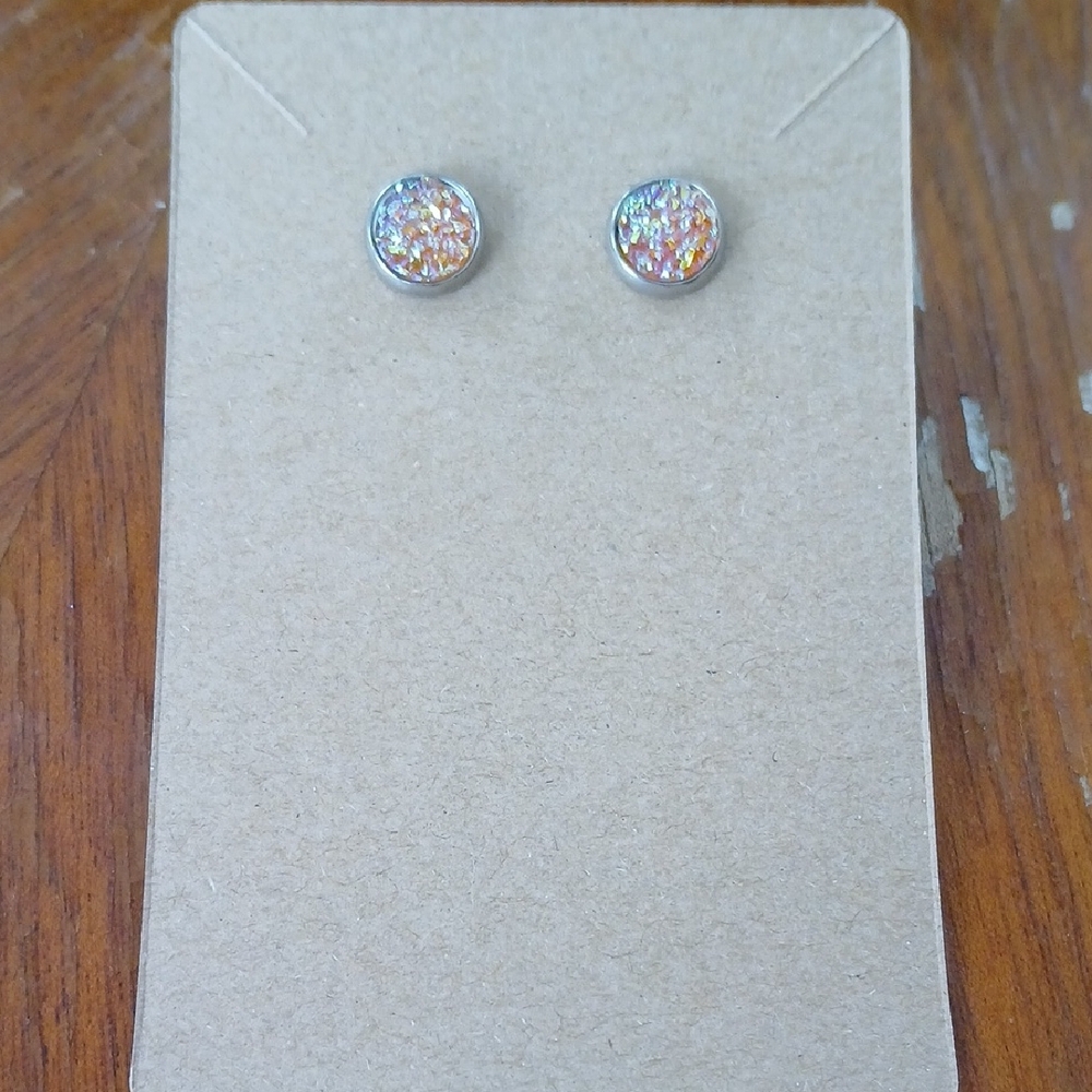 Dazzling Silver and Iridescent Stud Earrings - Picture 1 of 2